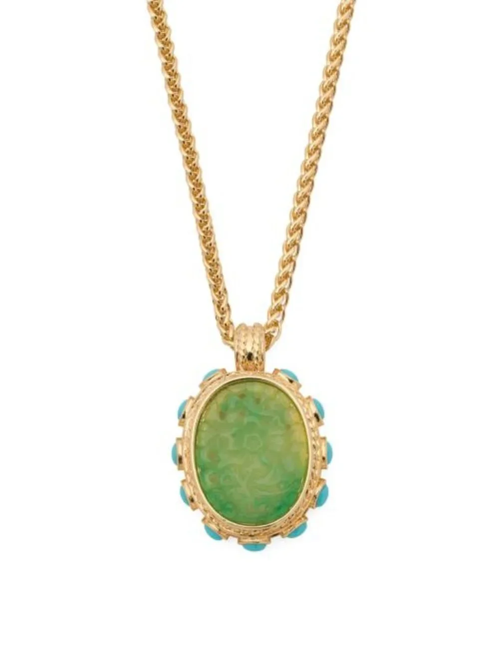 KENNETH JAY LANE Gold Carved Jade And Turquoise Pendant Necklace